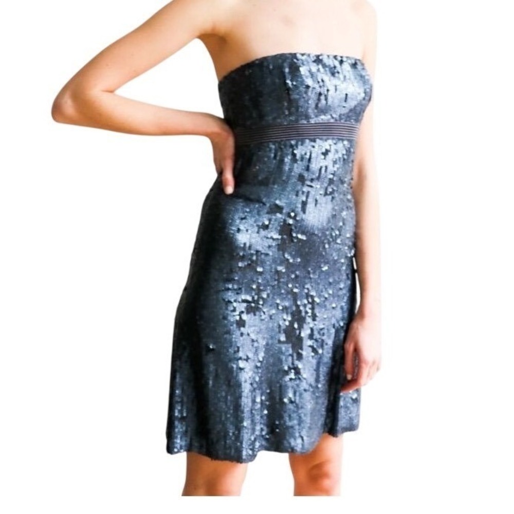Vintage Badgley Mischka Sequin Strapless Mini Dress, 100% Silk, Size 0